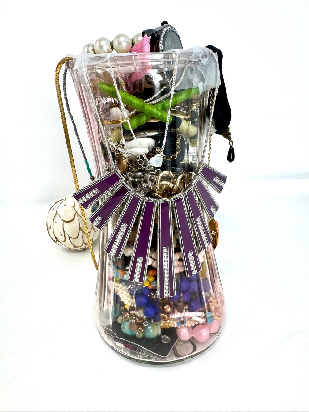 Large Glass Jewelry Jar with Assorted Vintage Jewelry Collection Lot - Picture 2 of 13